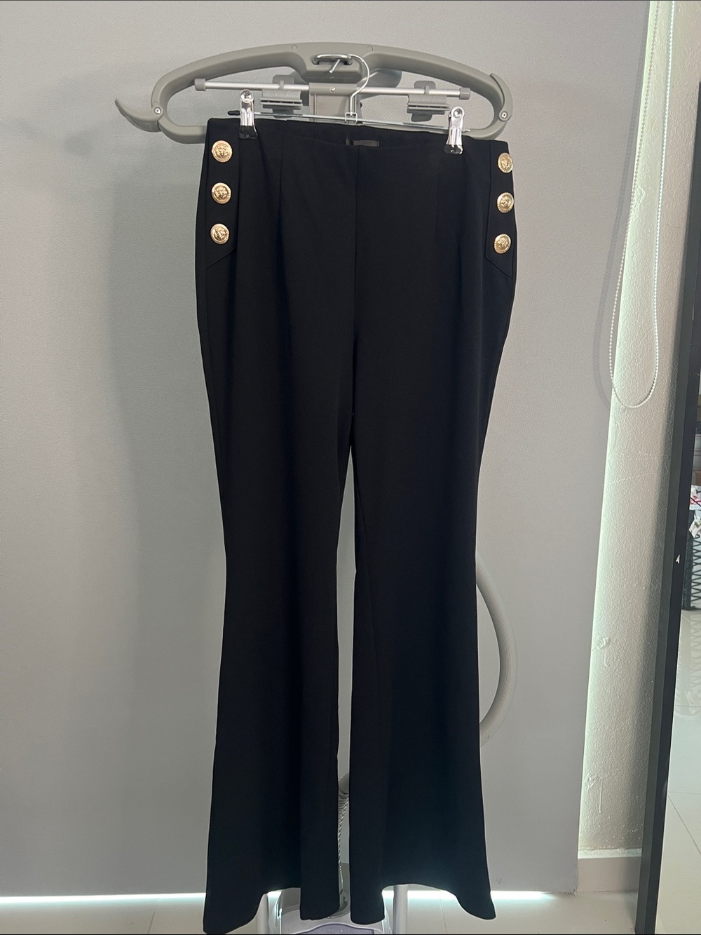 Bold Elements High-Rise Black Wide-Leg Pants with Gold Buttons